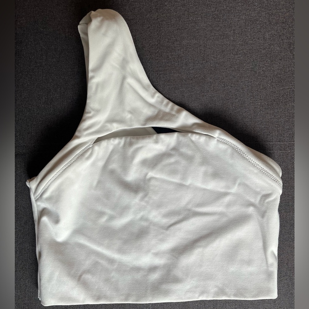 Alphalete white one shoulder sports bra, size xs